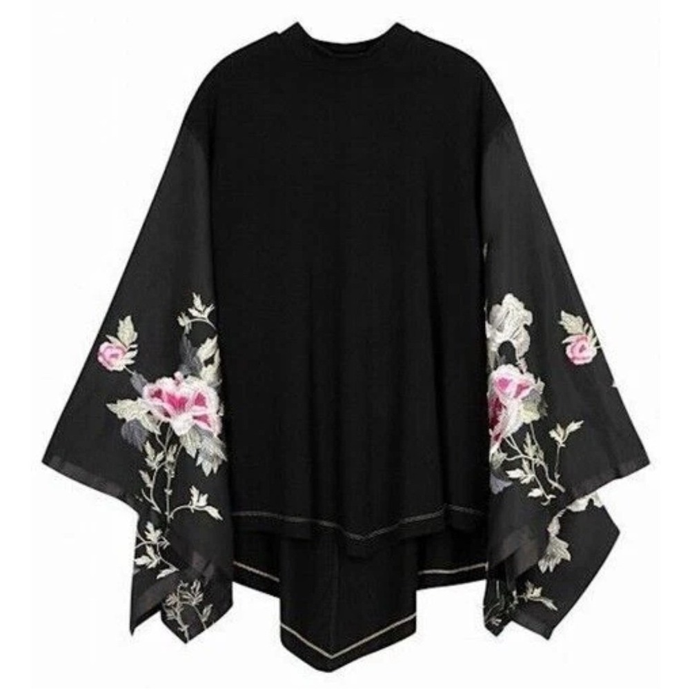 Free People Sydney Tuesday Black Kimono Sleeve Floral Embroidered Blouse Shirt M - Picture 3 of 9